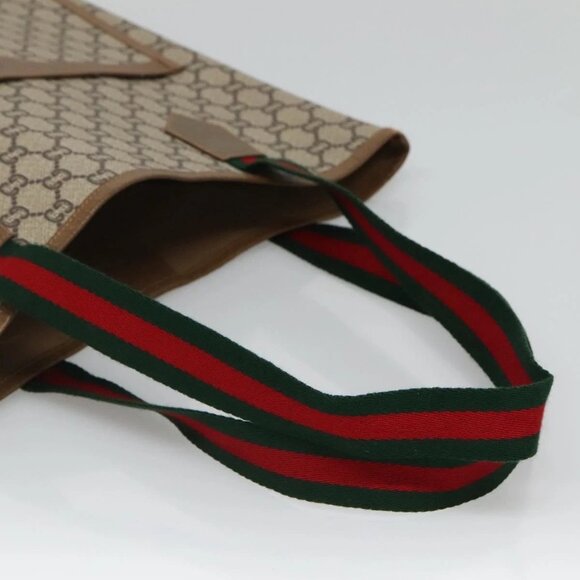 GUCCI GG Plus Supreme Web Sherry Line Tote Bag PVC Beige Red Green Auth ep9518 - Picture 8 of 16